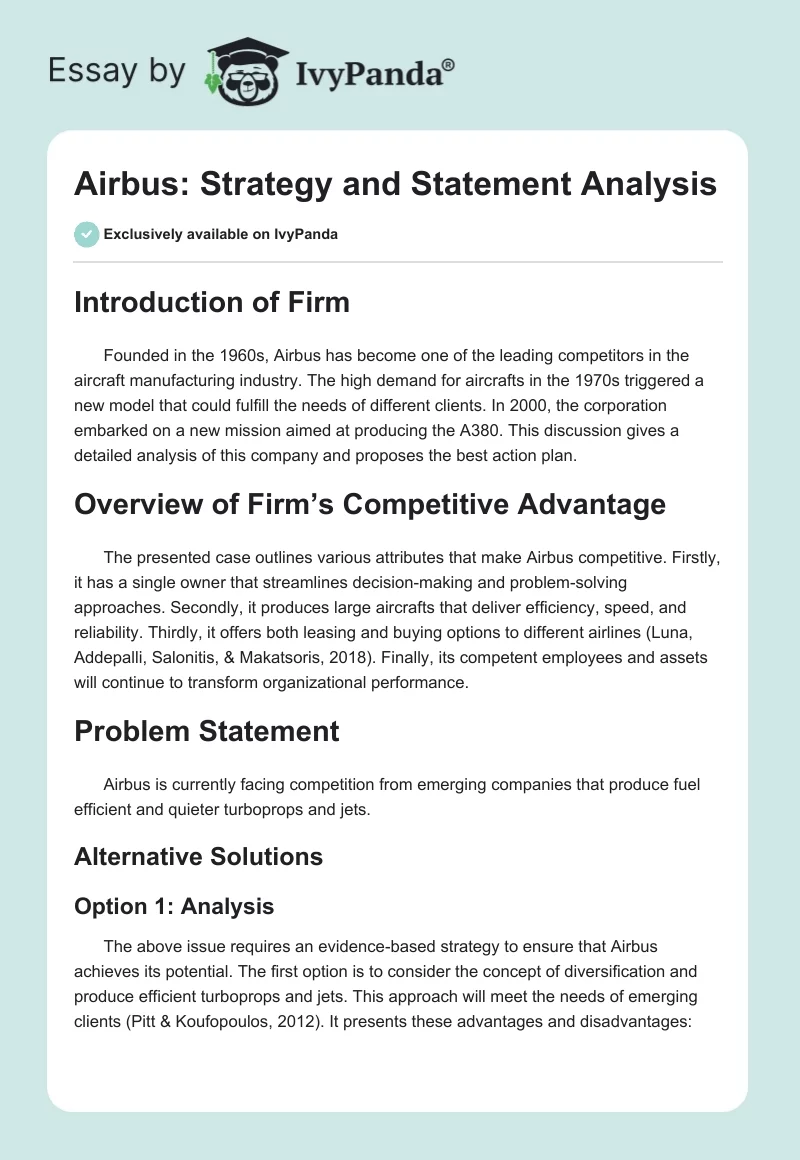 Airbus: Strategy and Statement Analysis. Page 1