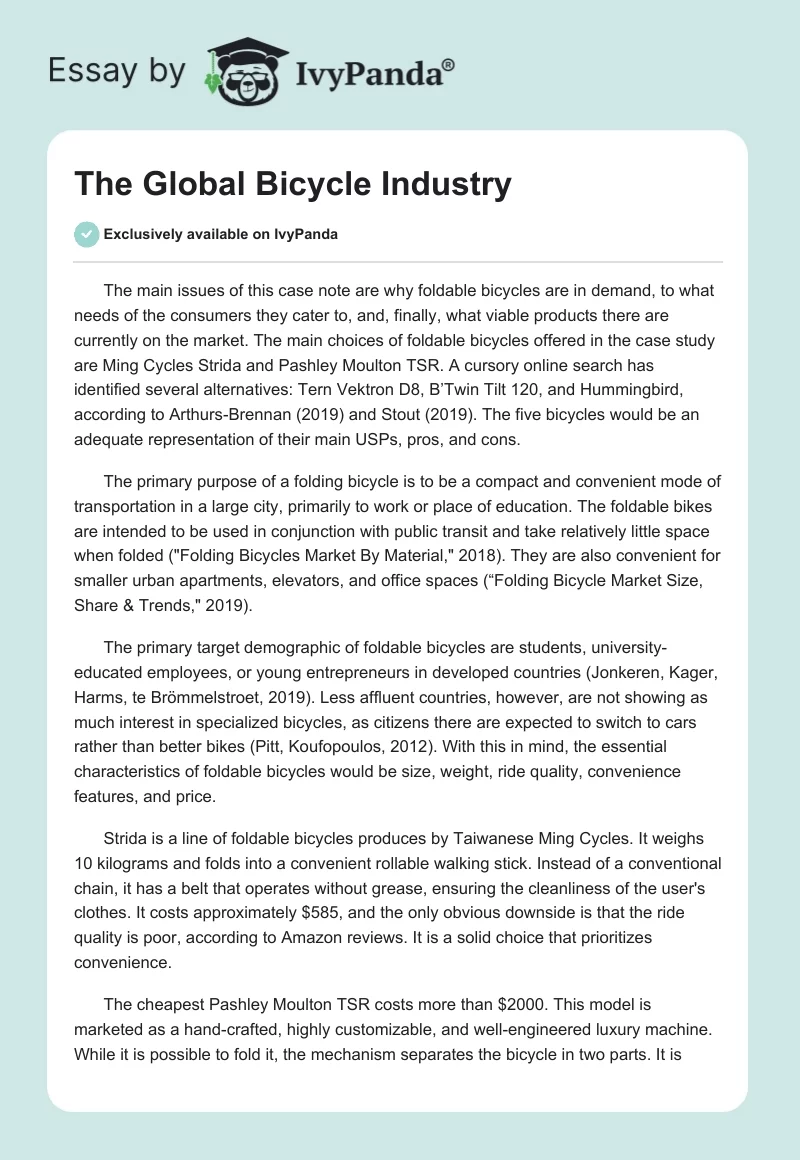 The Global Bicycle Industry. Page 1