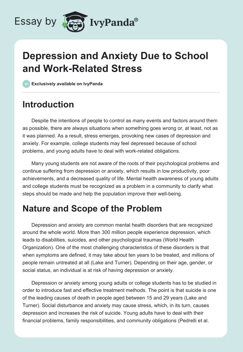Depression and Anxiety Due to School and Work-Related Stress. Page 1
