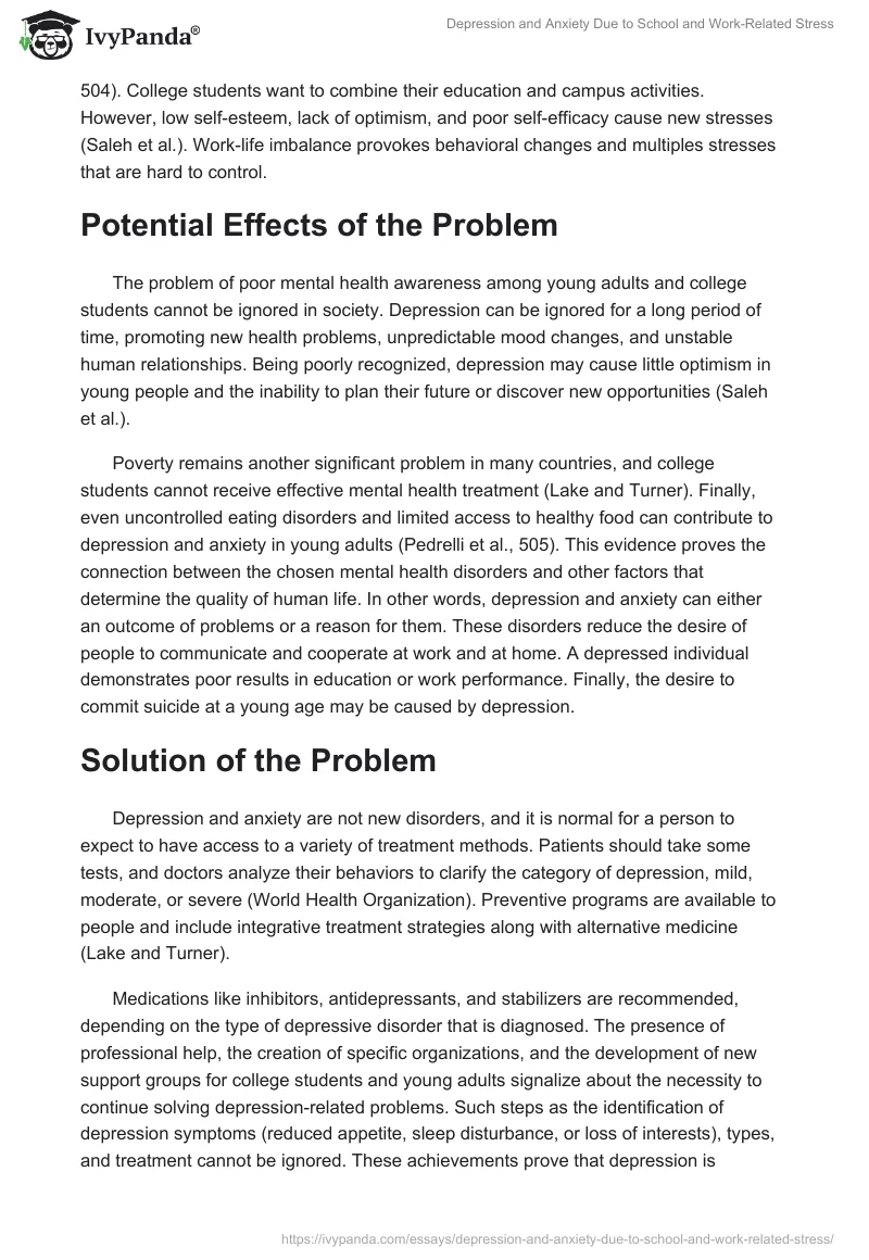 Depression and Anxiety Due to School and Work-Related Stress. Page 2