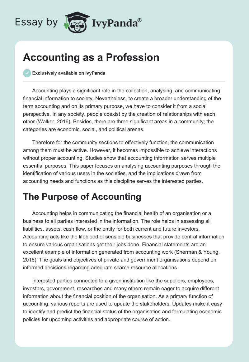 Accounting as a Profession. Page 1