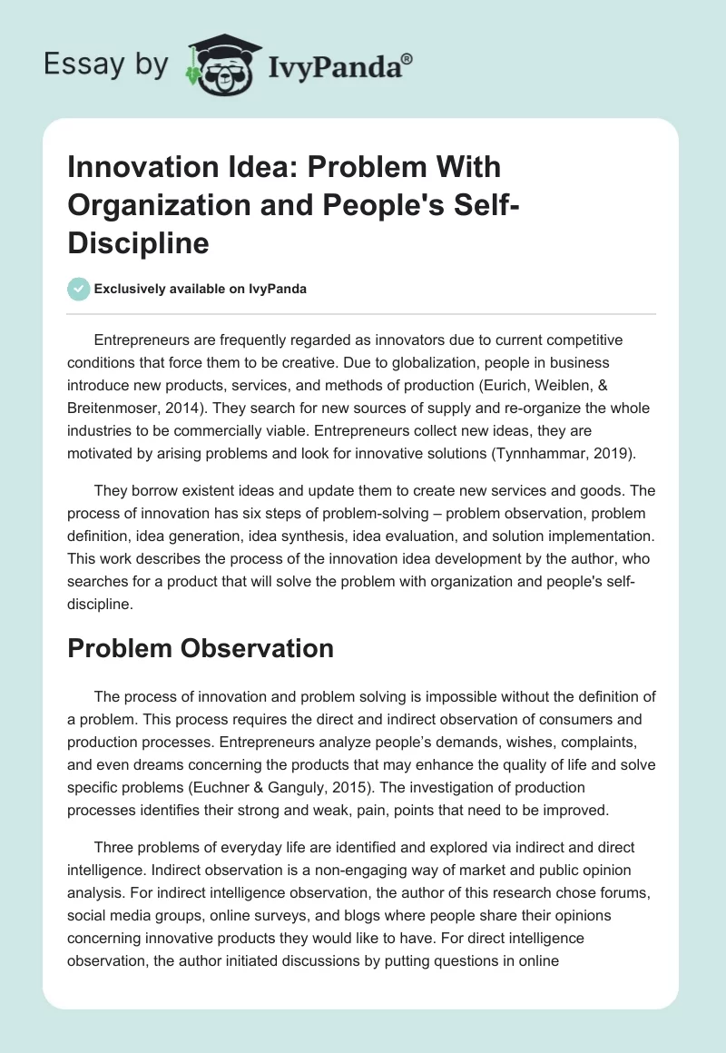 Innovation Idea: Problem With Organization and People's Self-Discipline. Page 1