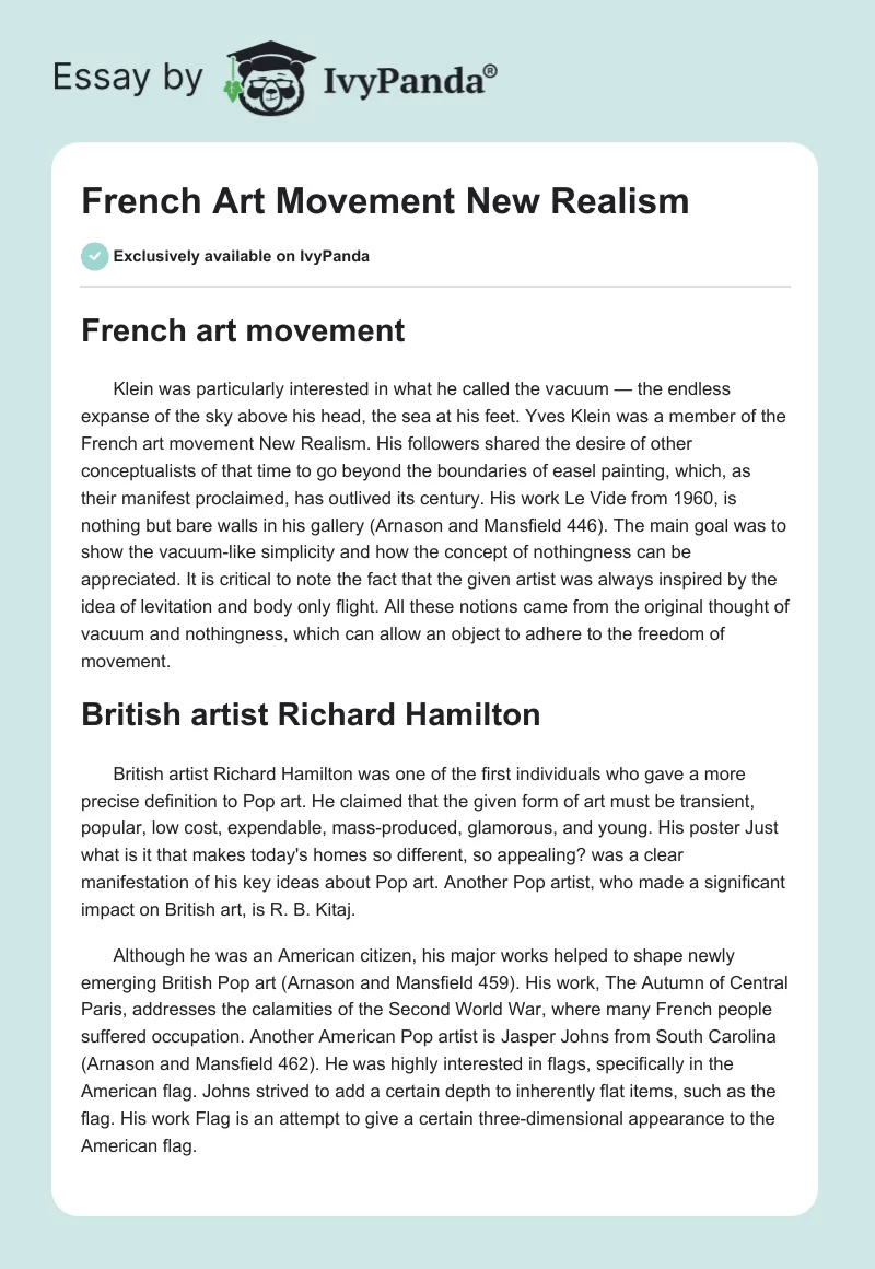 French Art Movement New Realism. Page 1