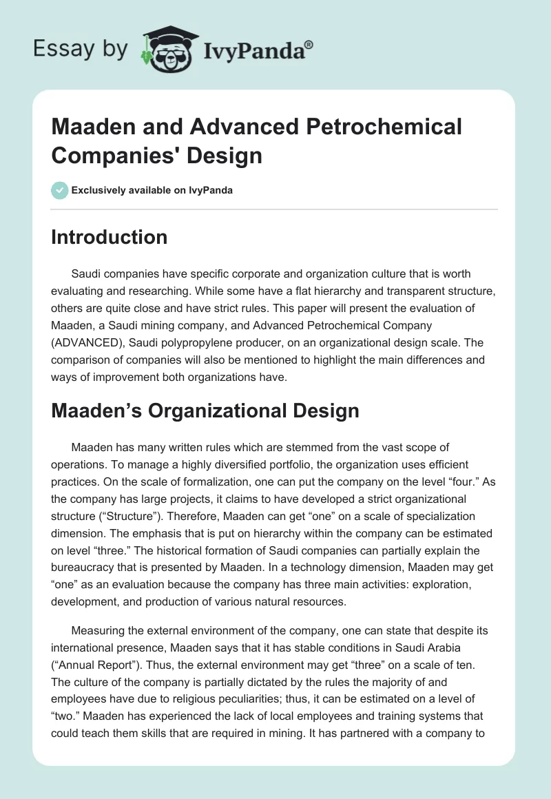 Maaden and Advanced Petrochemical Companies' Design. Page 1