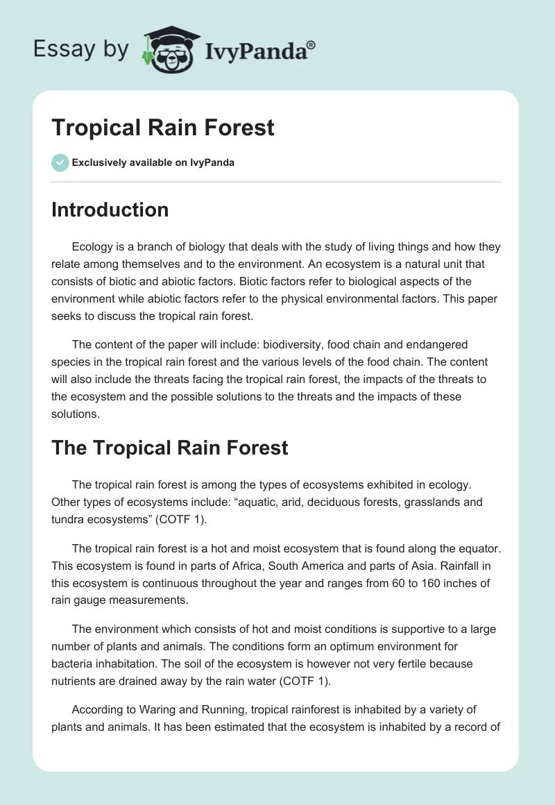 Tropical Rain Forest. Page 1