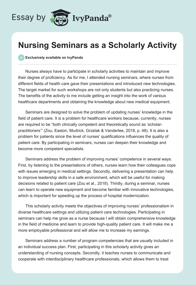 Nursing Seminars as a Scholarly Activity. Page 1