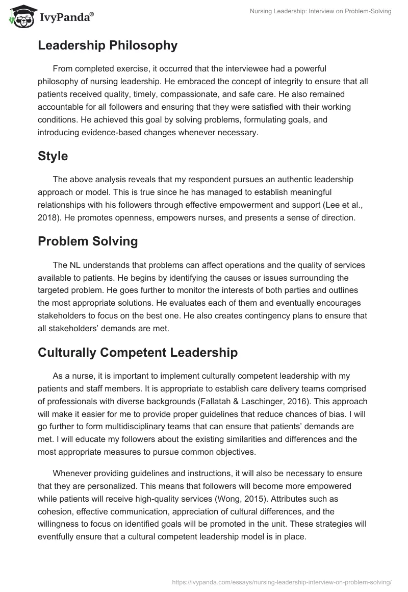 Nursing Leadership: Interview on Problem-Solving. Page 2
