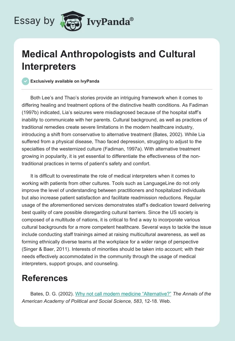 Medical Anthropologists and Cultural Interpreters. Page 1