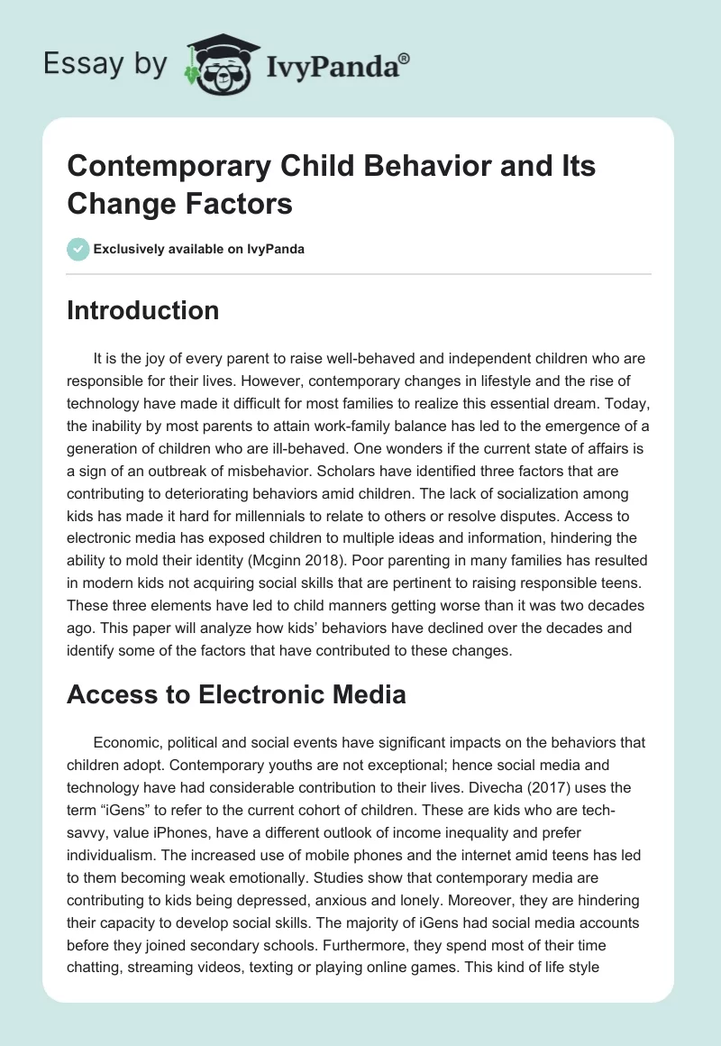 Contemporary Child Behavior and Its Change Factors. Page 1