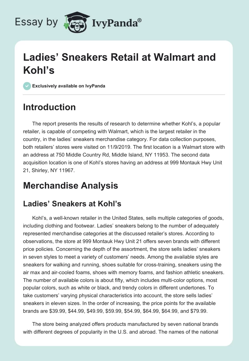 Ladies’ Sneakers Retail at Walmart and Kohl’s. Page 1