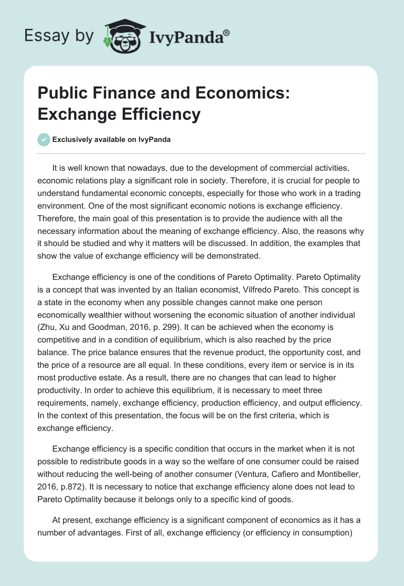 Public Finance and Economics: Exchange Efficiency. Page 1