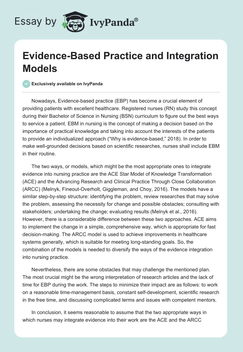 Evidence-Based Practice and Integration Models. Page 1