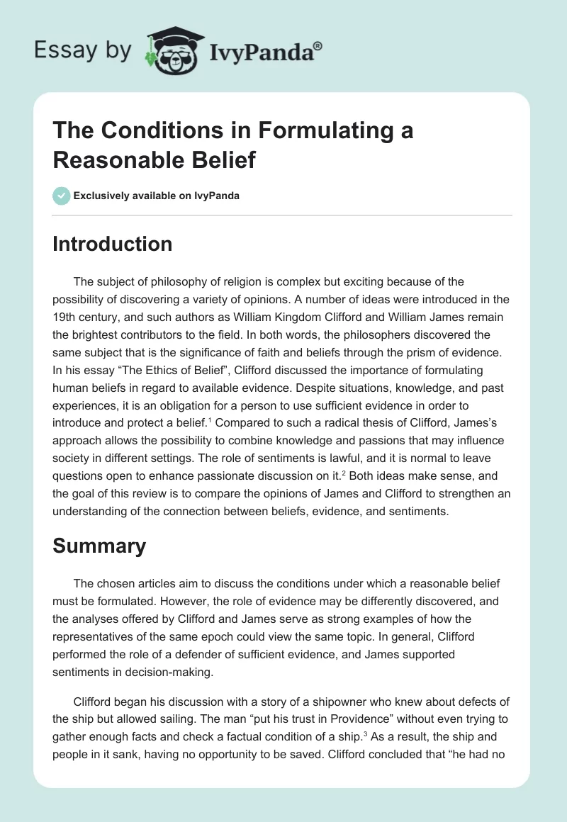The Conditions in Formulating a Reasonable Belief. Page 1