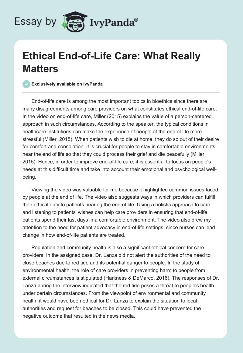 Ethical End-of-Life Care: What Really Matters. Page 1
