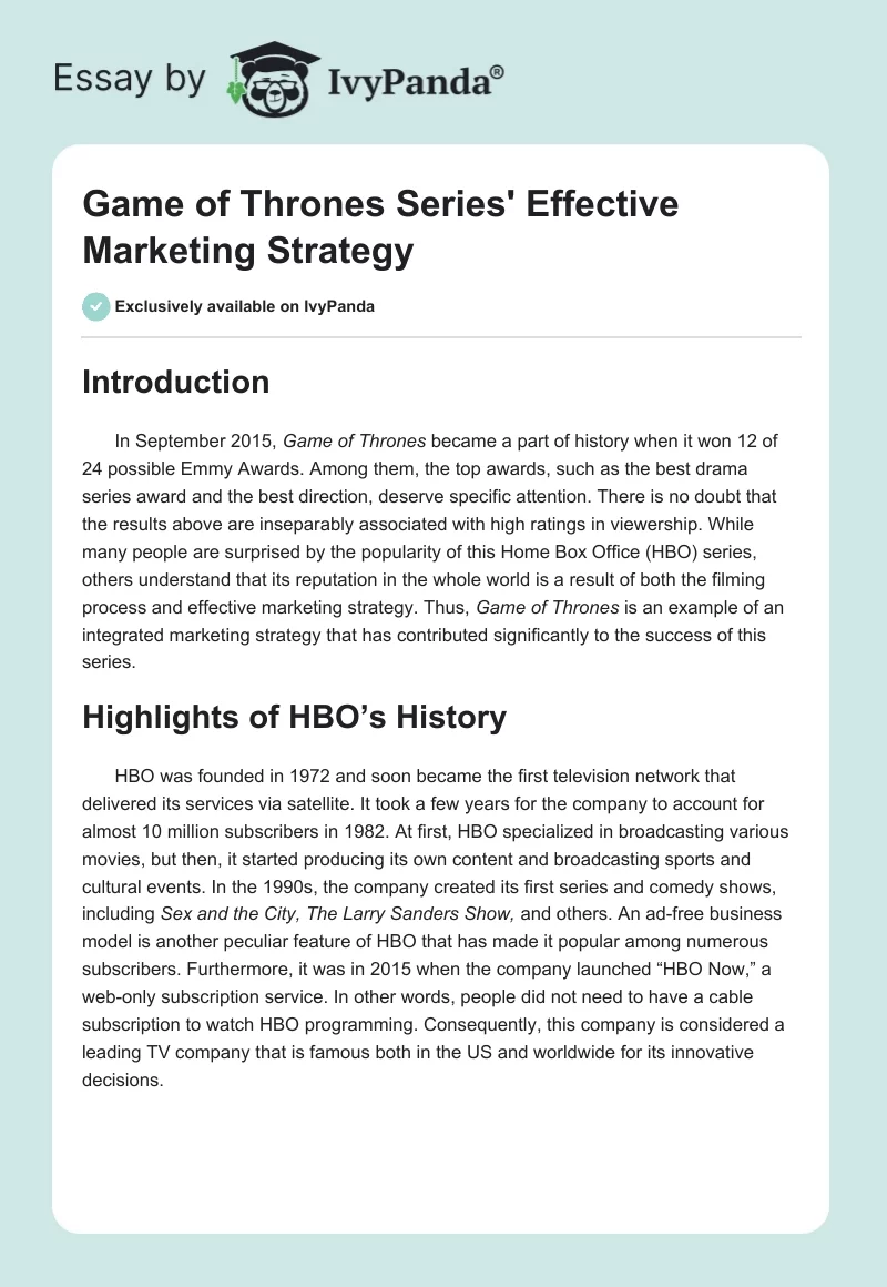Game of Thrones Series' Effective Marketing Strategy. Page 1