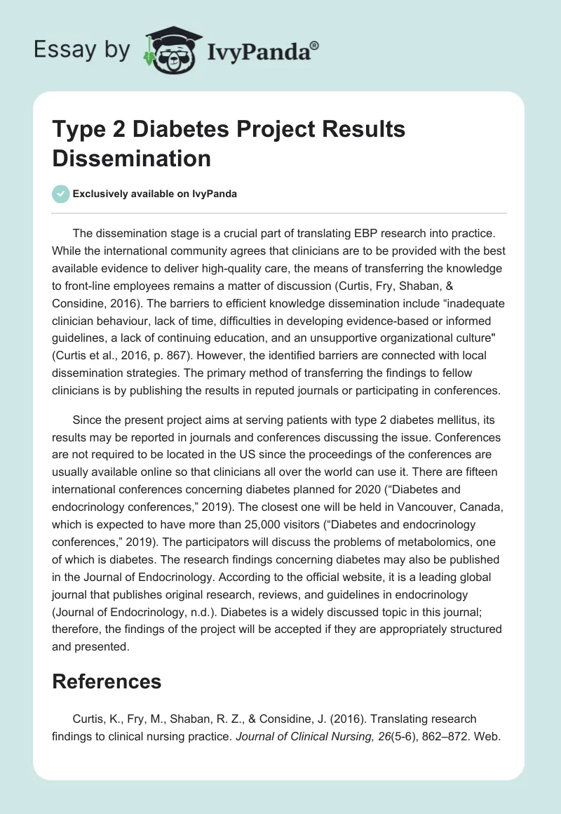 Type 2 Diabetes Project Results Dissemination. Page 1