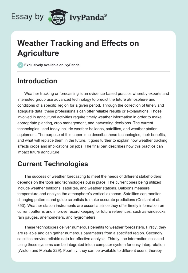 Weather Tracking and Effects on Agriculture. Page 1