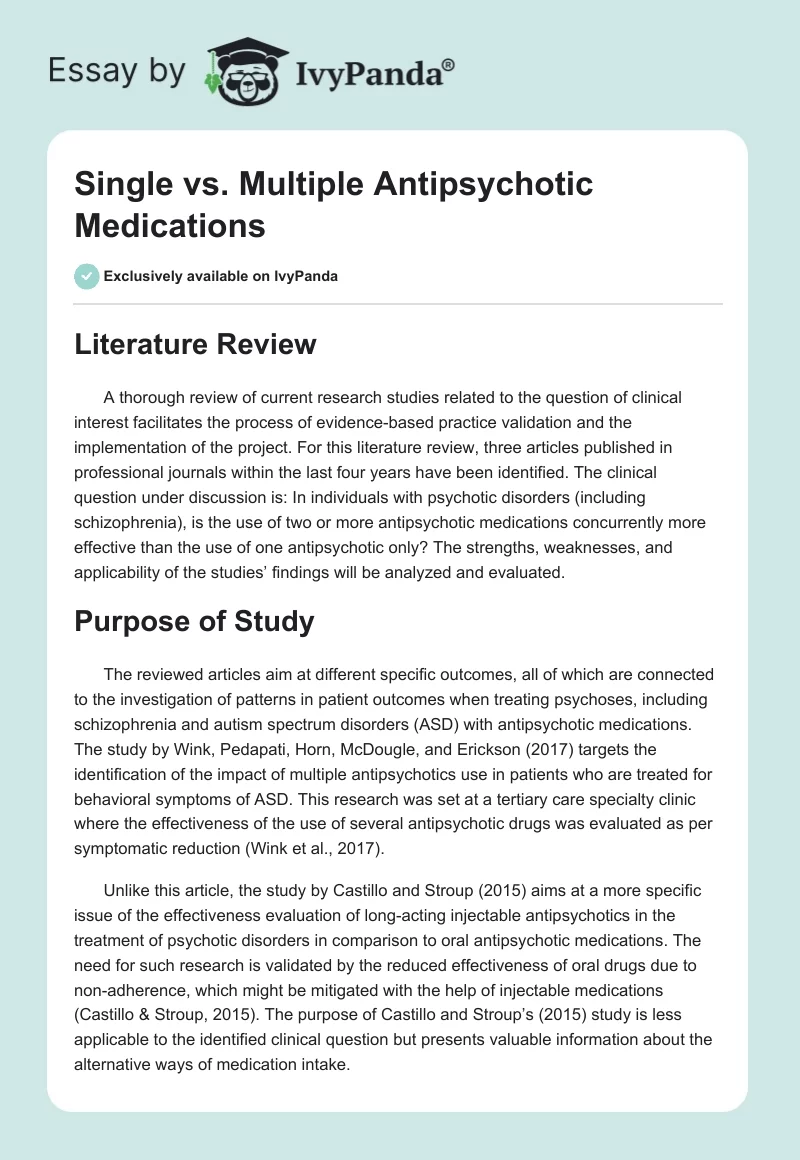 Single vs. Multiple Antipsychotic Medications. Page 1