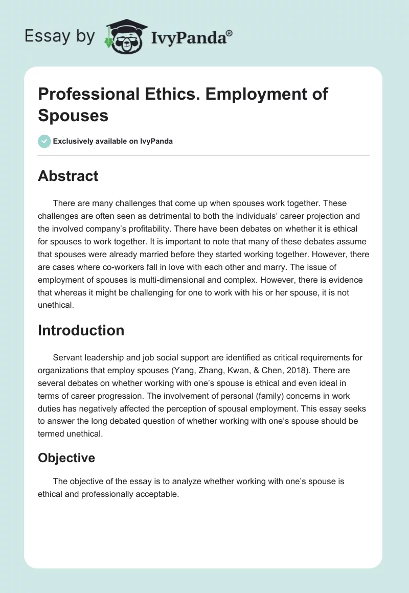 Professional Ethics. Employment of Spouses. Page 1