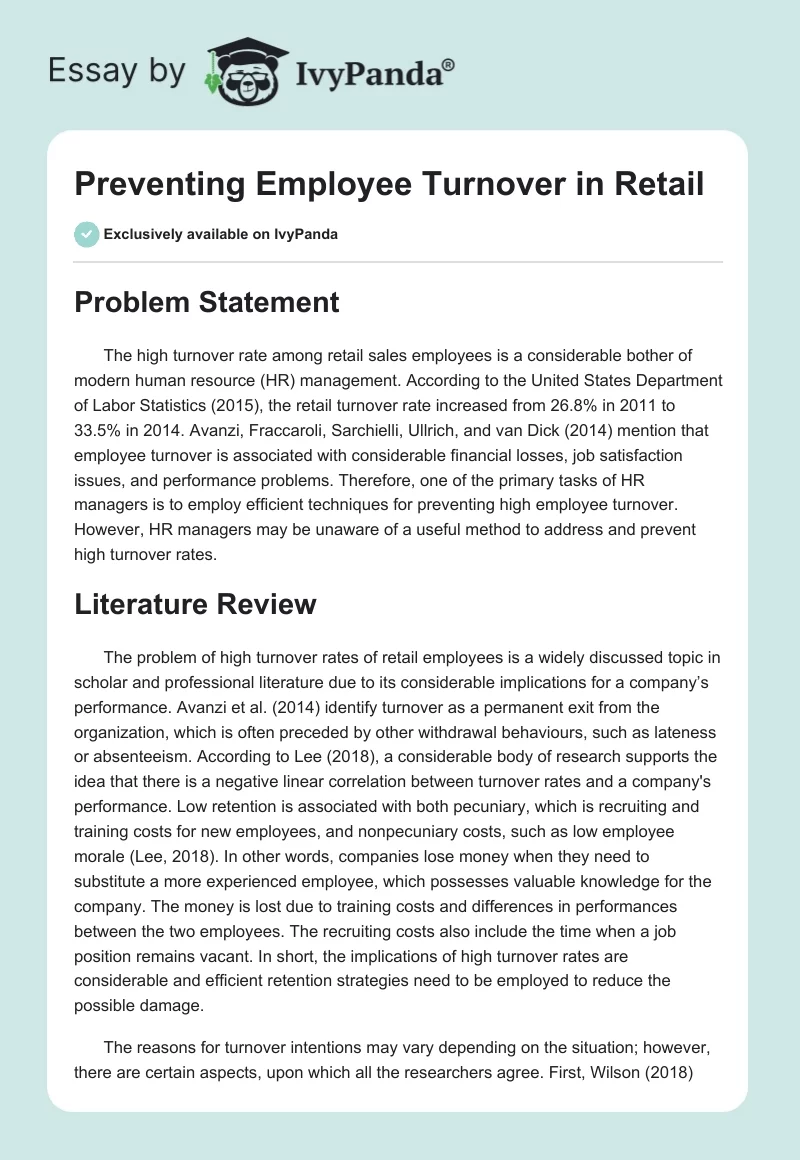 Preventing Employee Turnover in Retail. Page 1