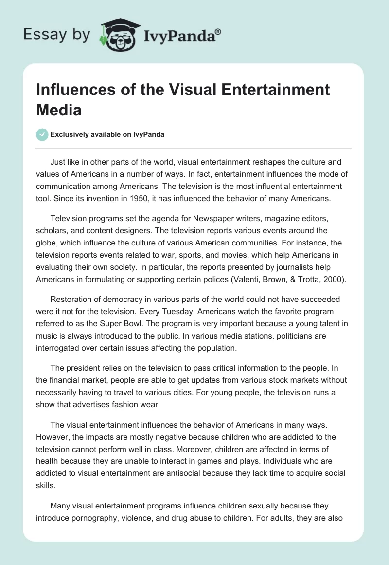 Influences of the Visual Entertainment Media. Page 1