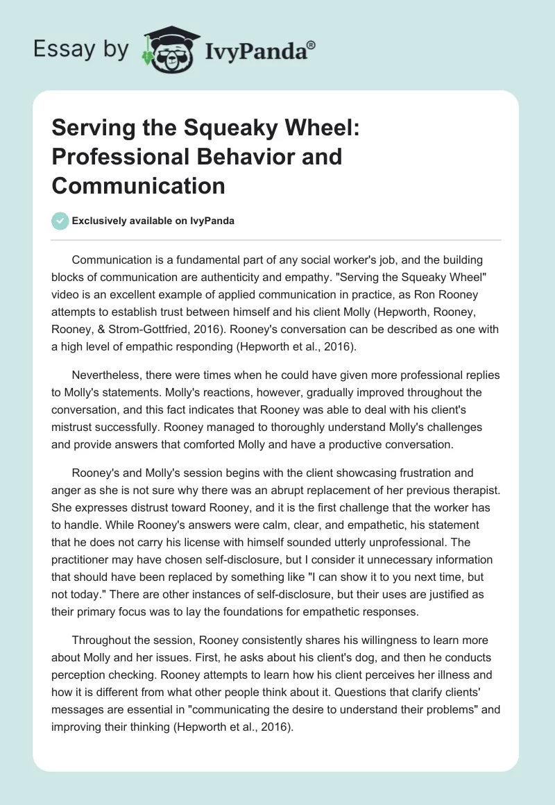 "Serving the Squeaky Wheel": Professional Behavior and Communication. Page 1