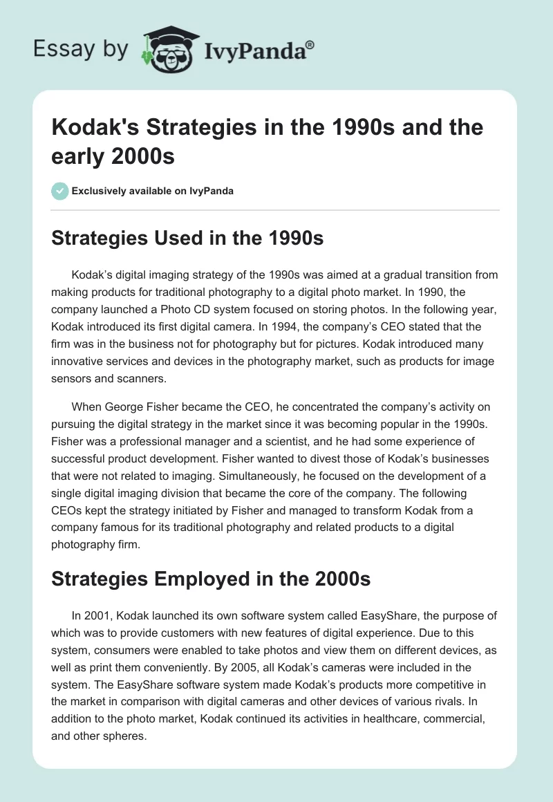 Kodak's Strategies in the 1990s and the early 2000s. Page 1