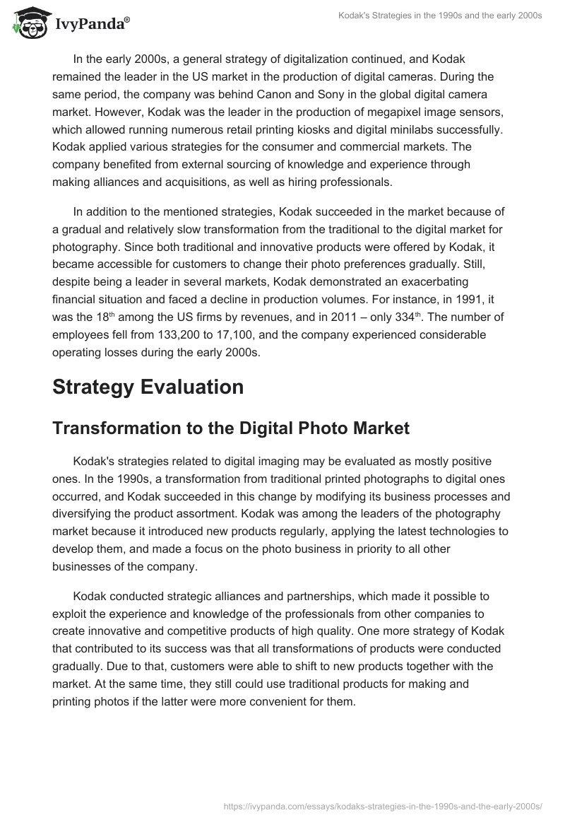 Kodak's Strategies in the 1990s and the early 2000s. Page 2