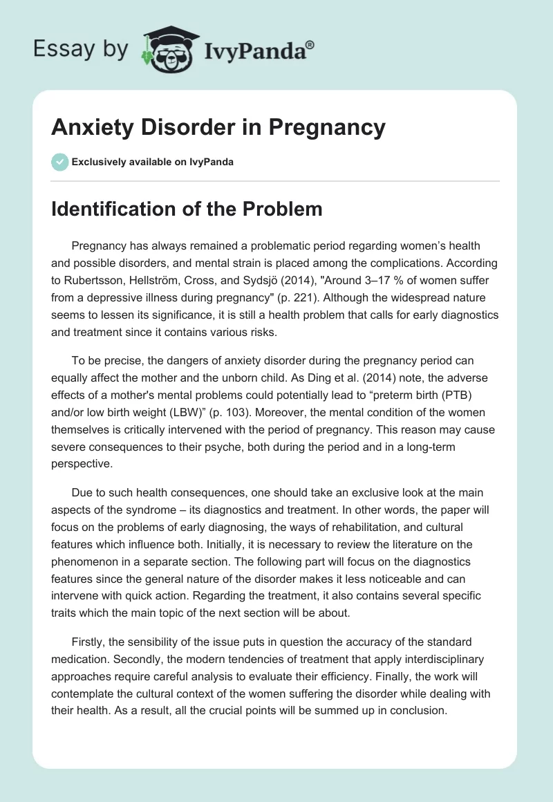 Anxiety Disorder in Pregnancy. Page 1