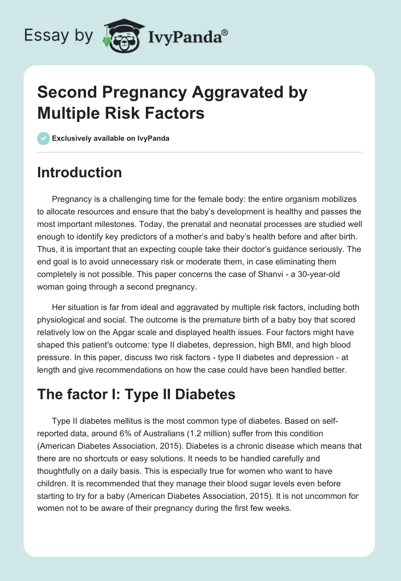 Second Pregnancy Aggravated by Multiple Risk Factors. Page 1