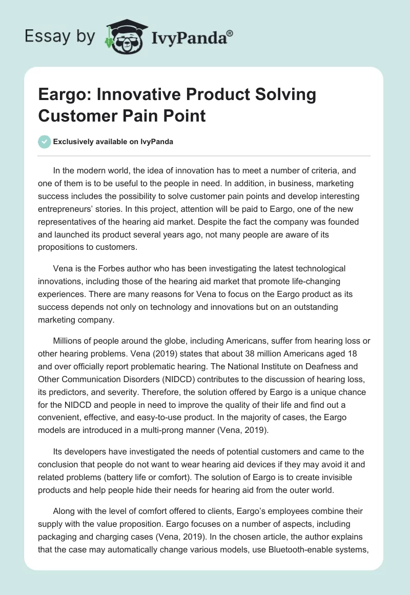 Eargo: Innovative Product Solving Customer Pain Point. Page 1