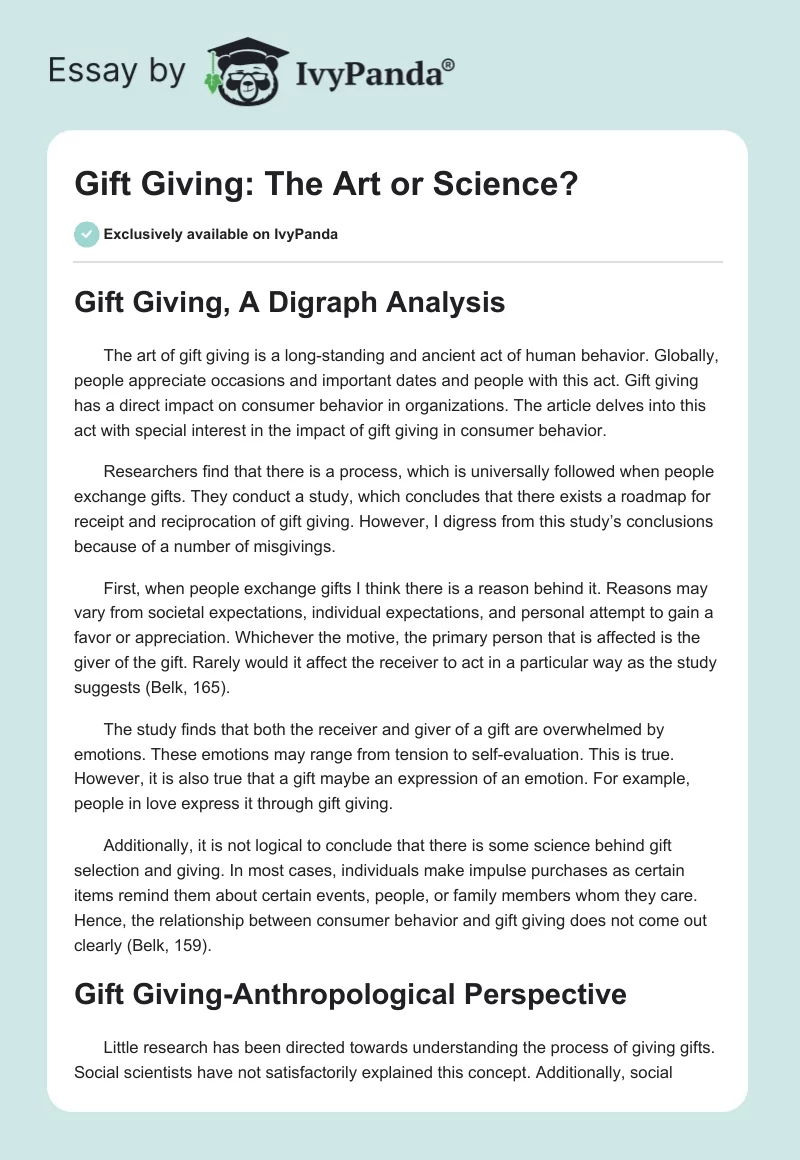 Gift Giving: The Art or Science?. Page 1