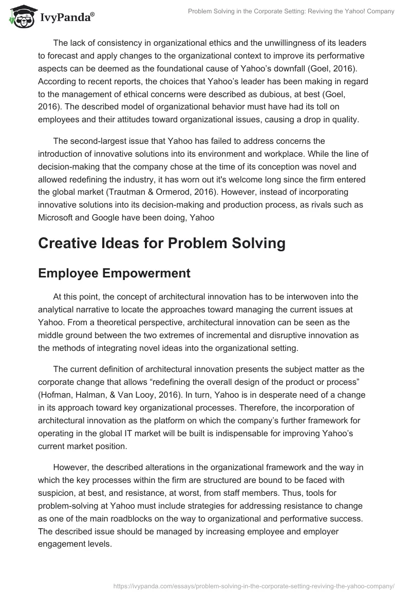 Problem Solving in the Corporate Setting: Reviving the Yahoo! Company. Page 2
