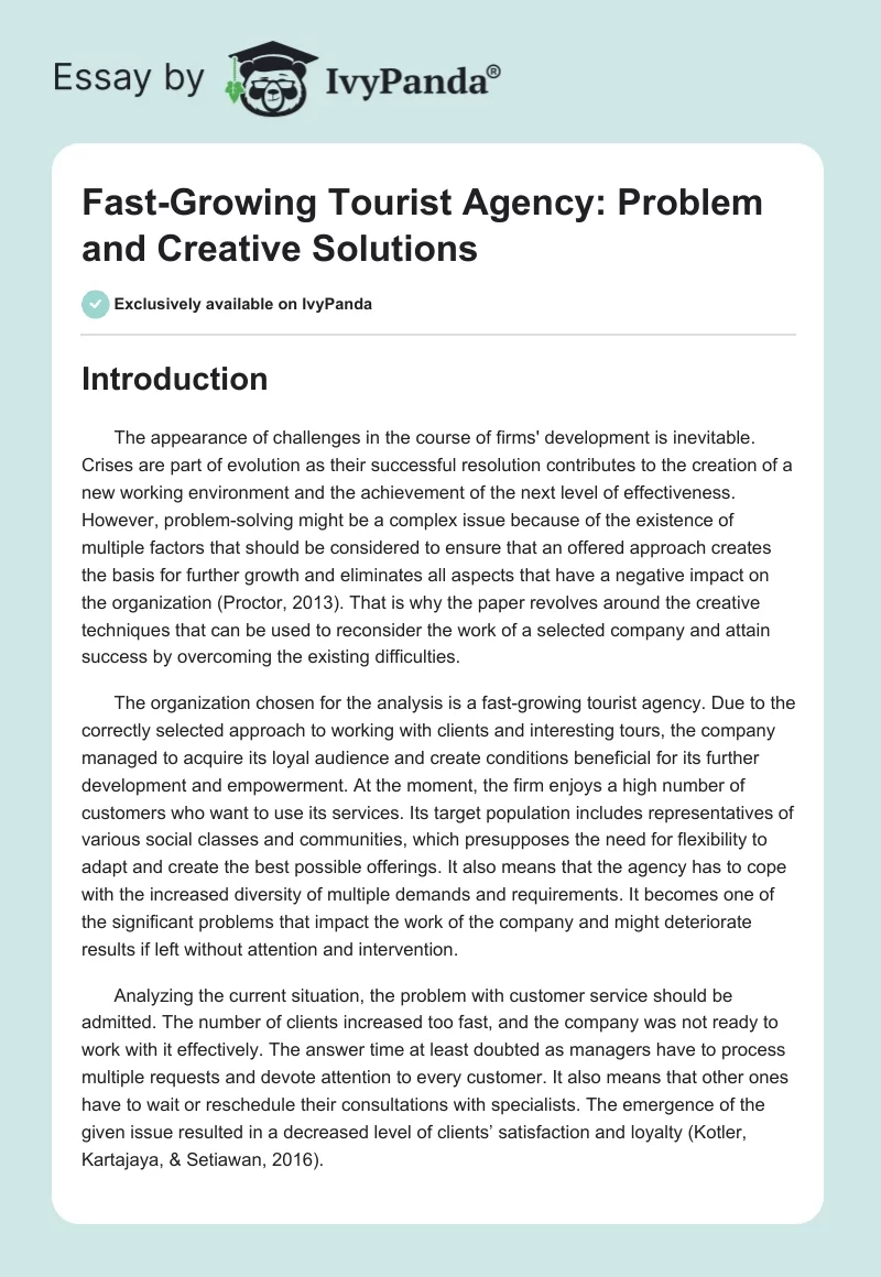 Fast-Growing Tourist Agency: Problem and Creative Solutions. Page 1