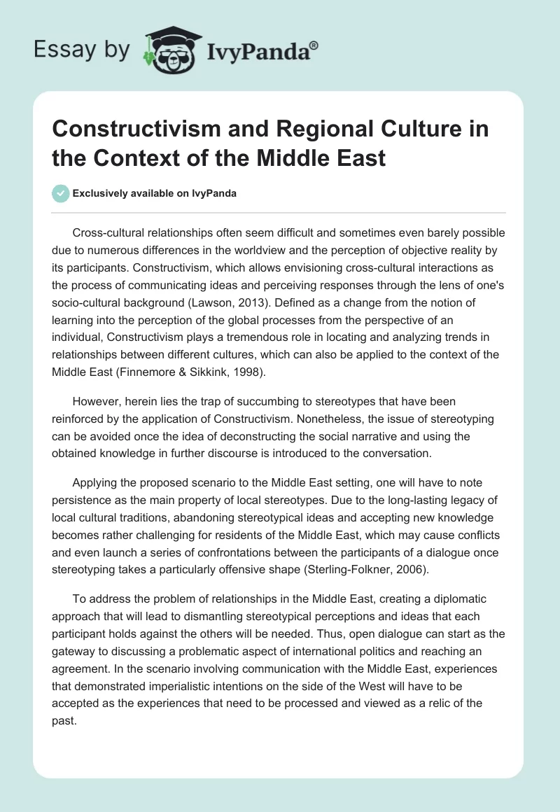 Constructivism and Regional Culture in the Context of the Middle East. Page 1