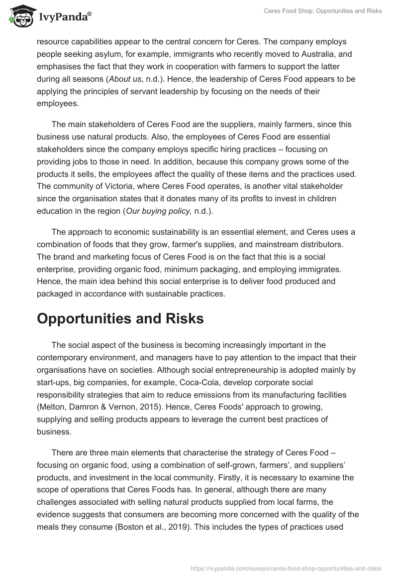 Ceres Food Shop: Opportunities and Risks. Page 2
