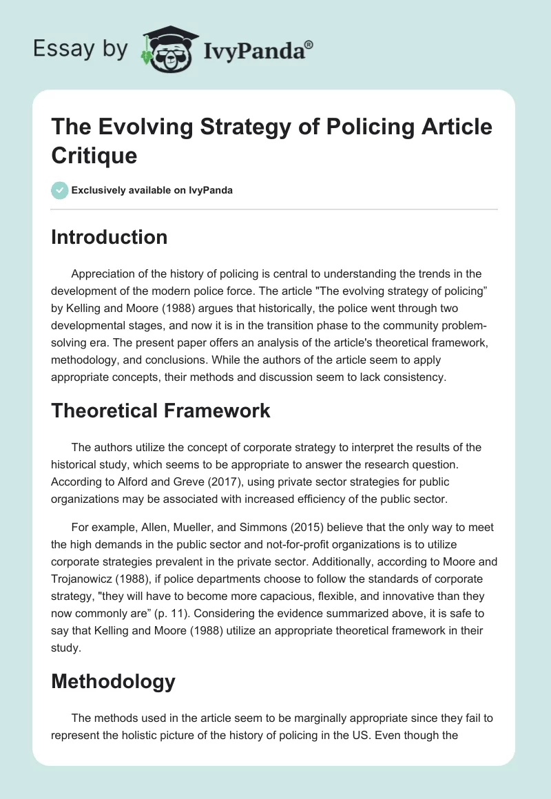 The Evolving Strategy of Policing Article Critique. Page 1