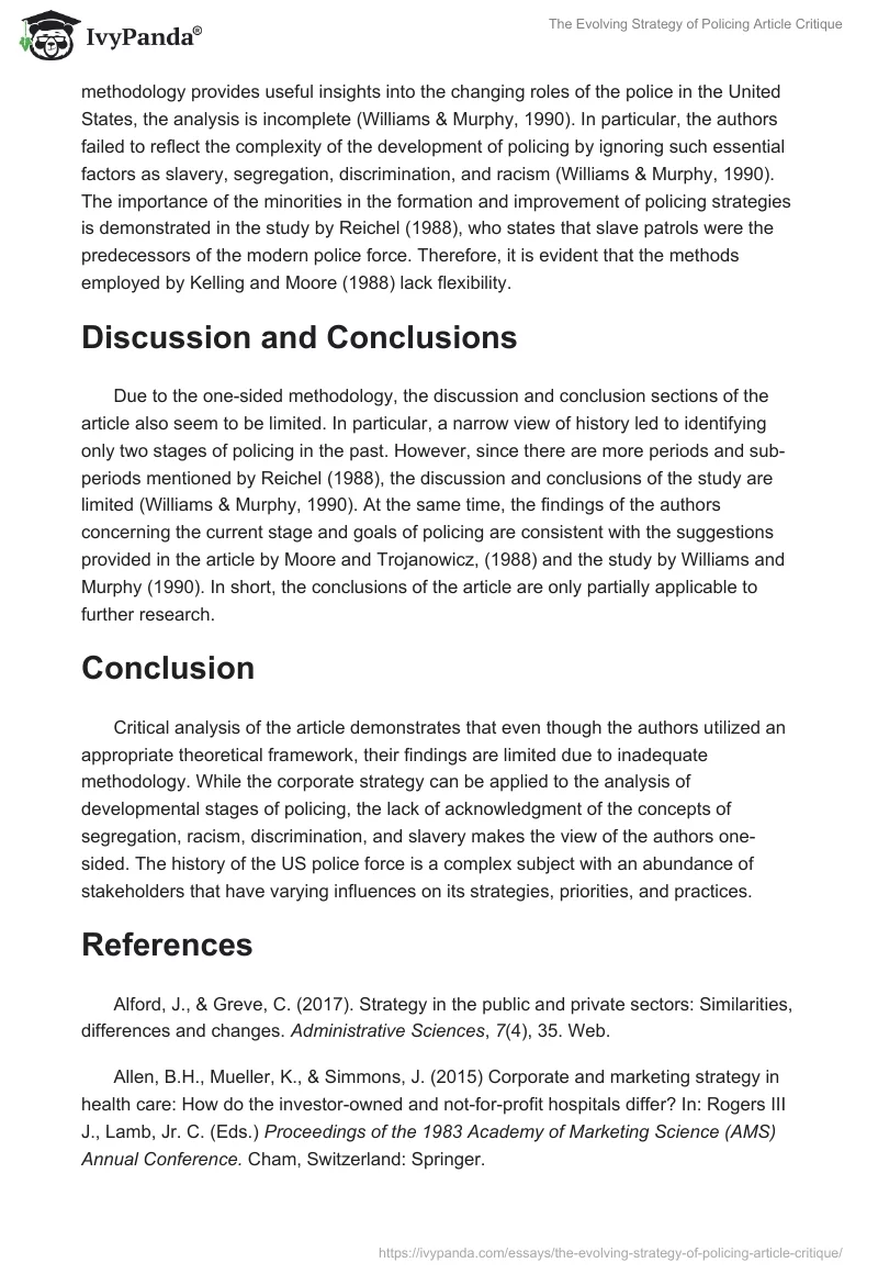 The Evolving Strategy of Policing Article Critique. Page 2