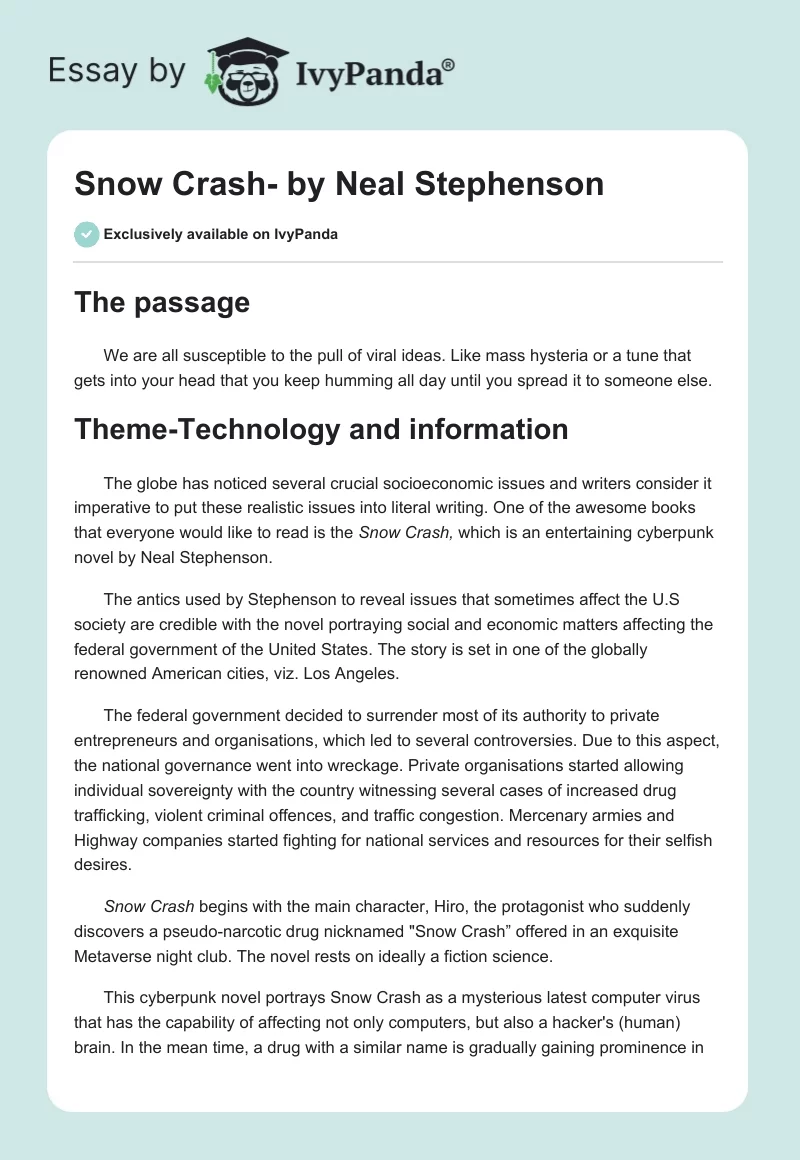 Snow Crash- by Neal Stephenson. Page 1