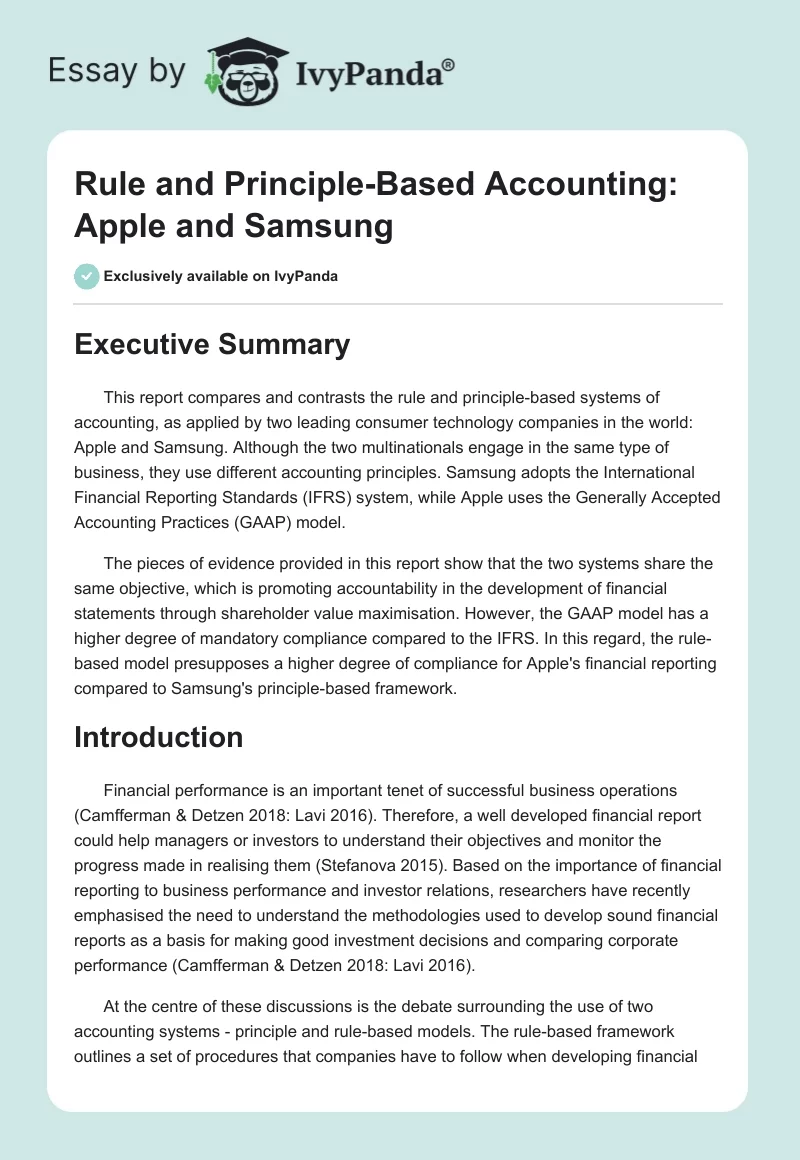 Rule and Principle-Based Accounting: Apple and Samsung. Page 1