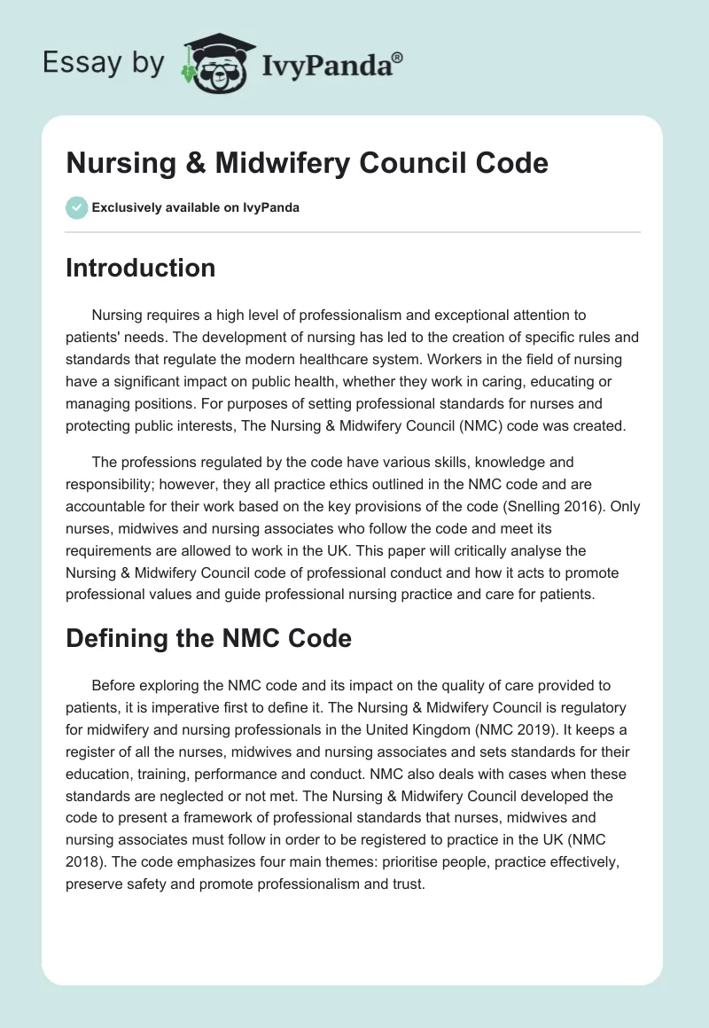 Nursing & Midwifery Council Code. Page 1