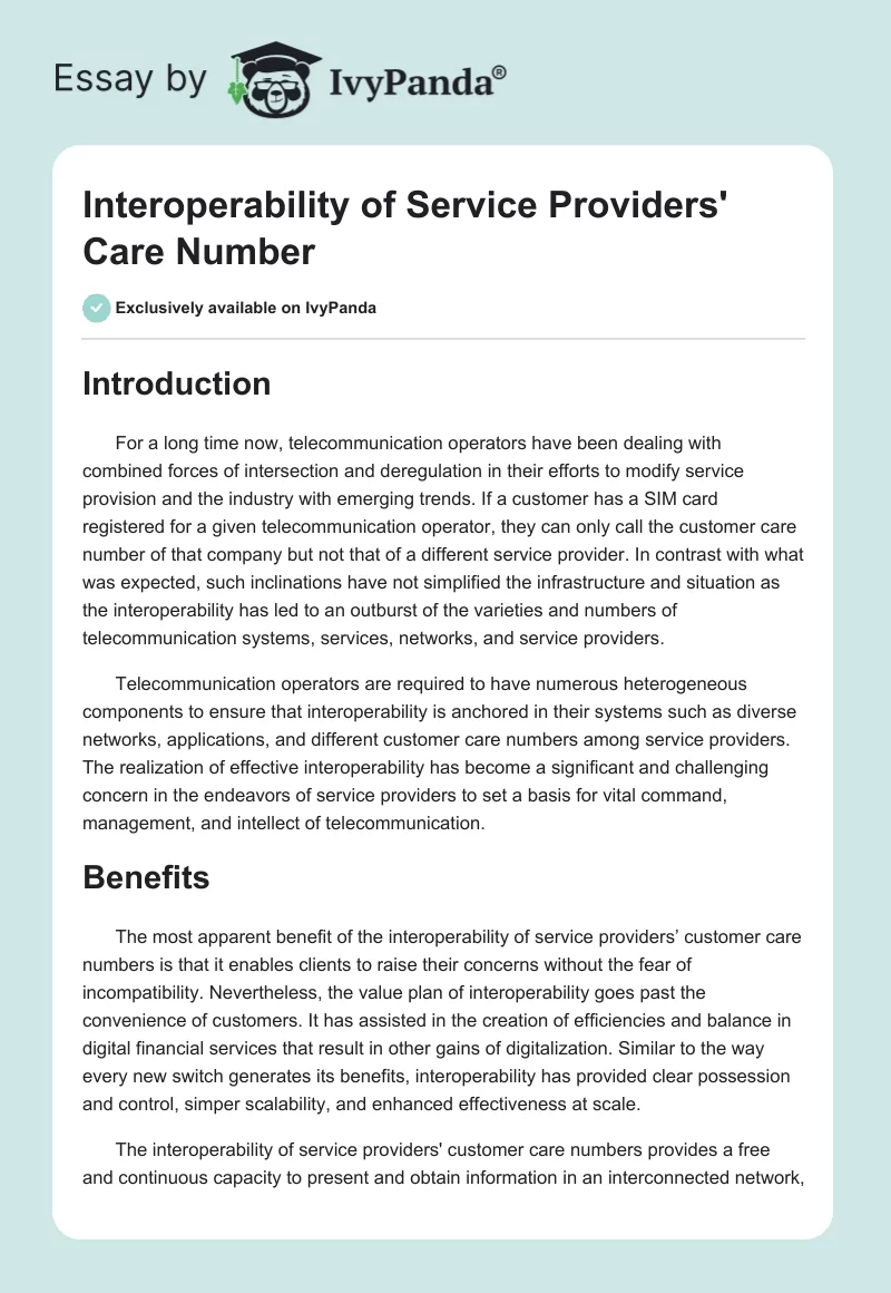 Interoperability of Service Providers' Care Number. Page 1