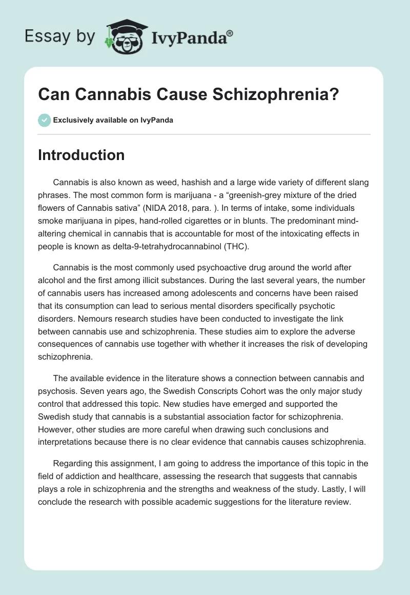 Can Cannabis Cause Schizophrenia?. Page 1