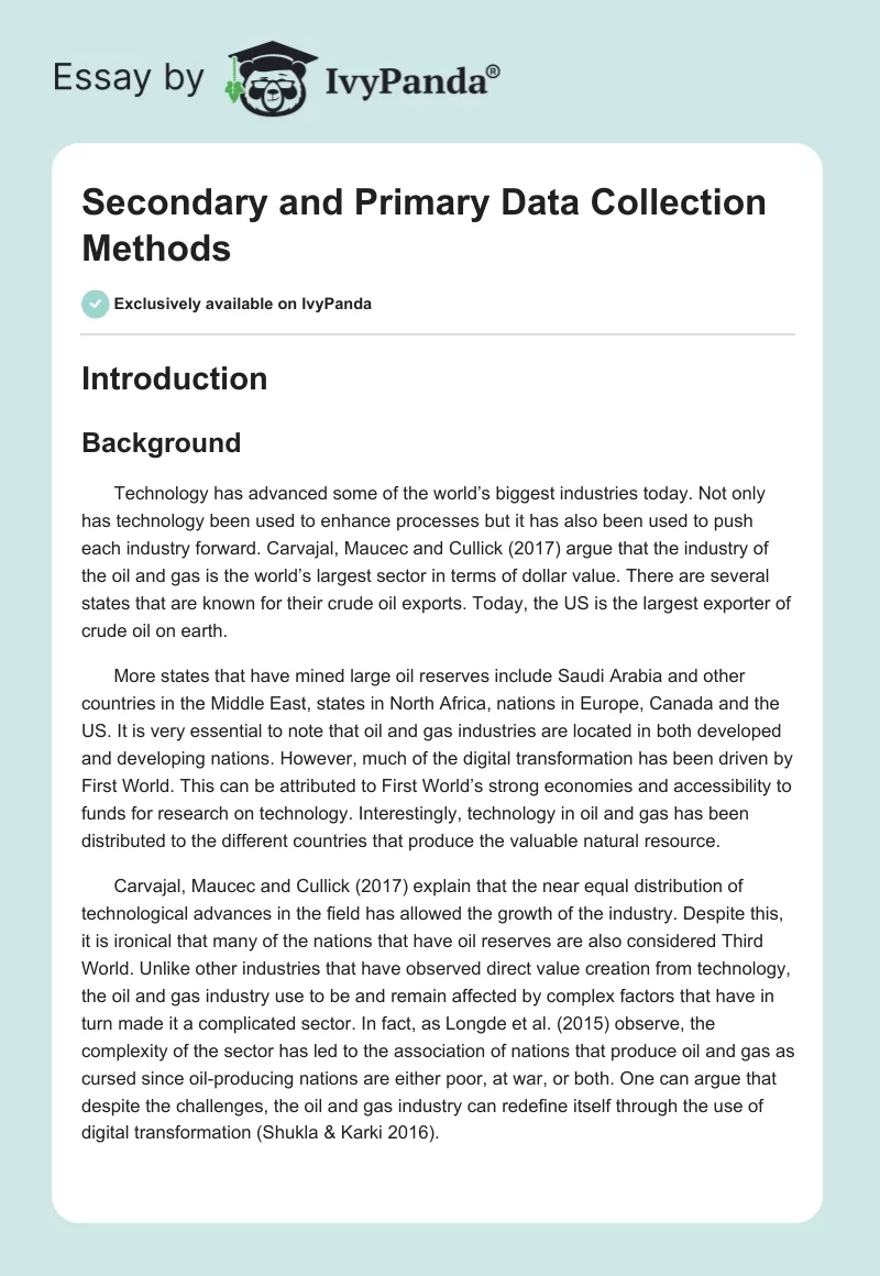 Secondary and Primary Data Collection Methods. Page 1