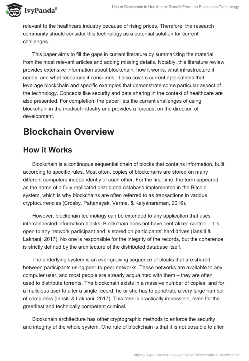 Use of Blockchain in Healthcare: Benefit From the Blockchain Technology. Page 2