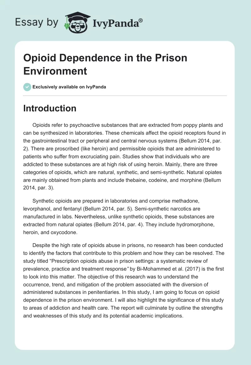 Opioid Dependence in the Prison Environment. Page 1