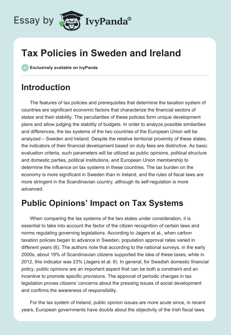 Tax Policies in Sweden and Ireland. Page 1