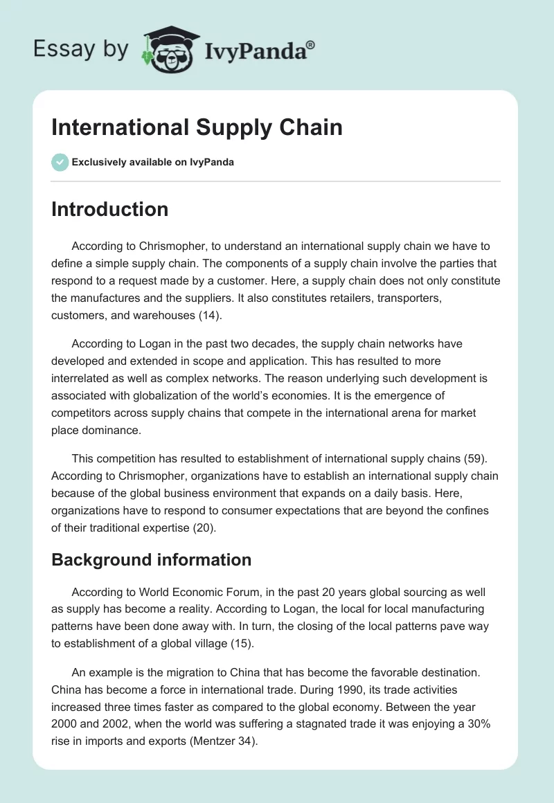 International Supply Chain. Page 1