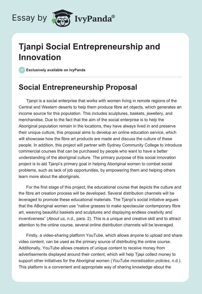 Tjanpi Social Entrepreneurship and Innovation. Page 1
