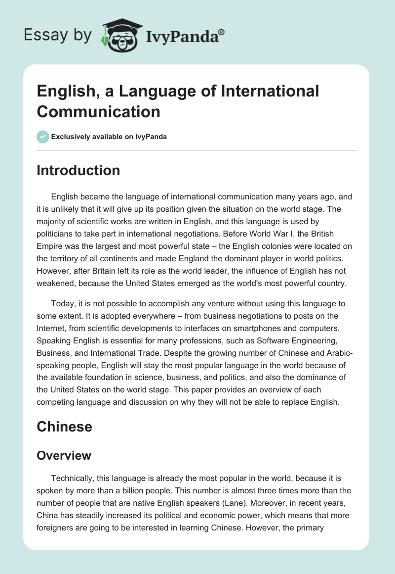 English, a Language of International Communication. Page 1